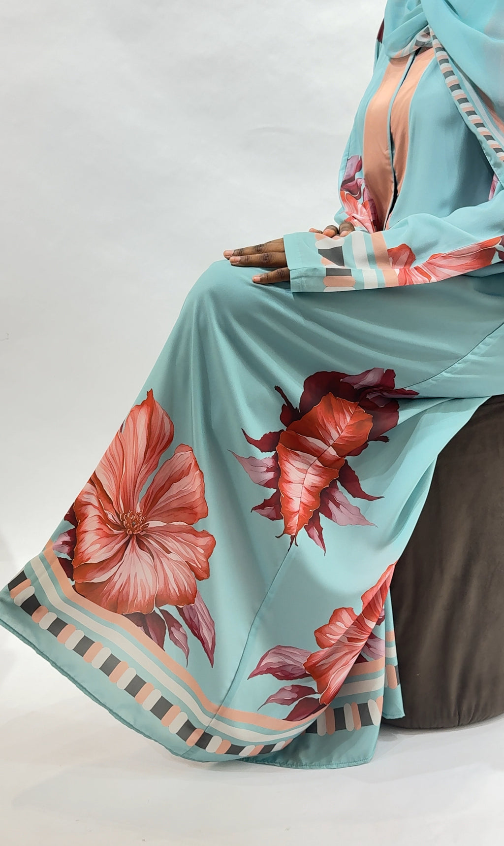 The Aqua Floral Panel Abaya