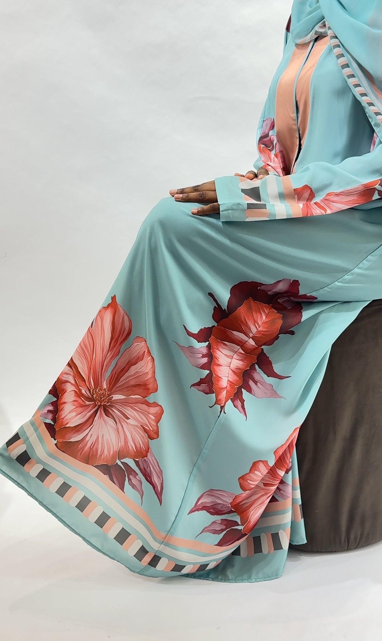 The Aqua Floral Panel Abaya