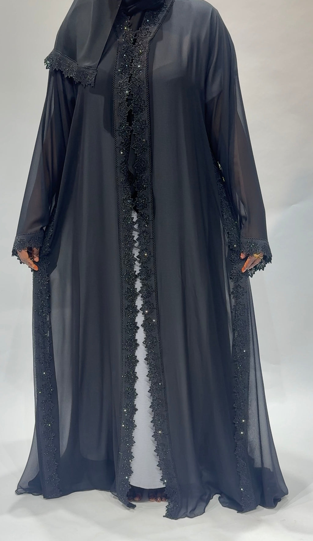 Black transparent chiffon Abaya no inner