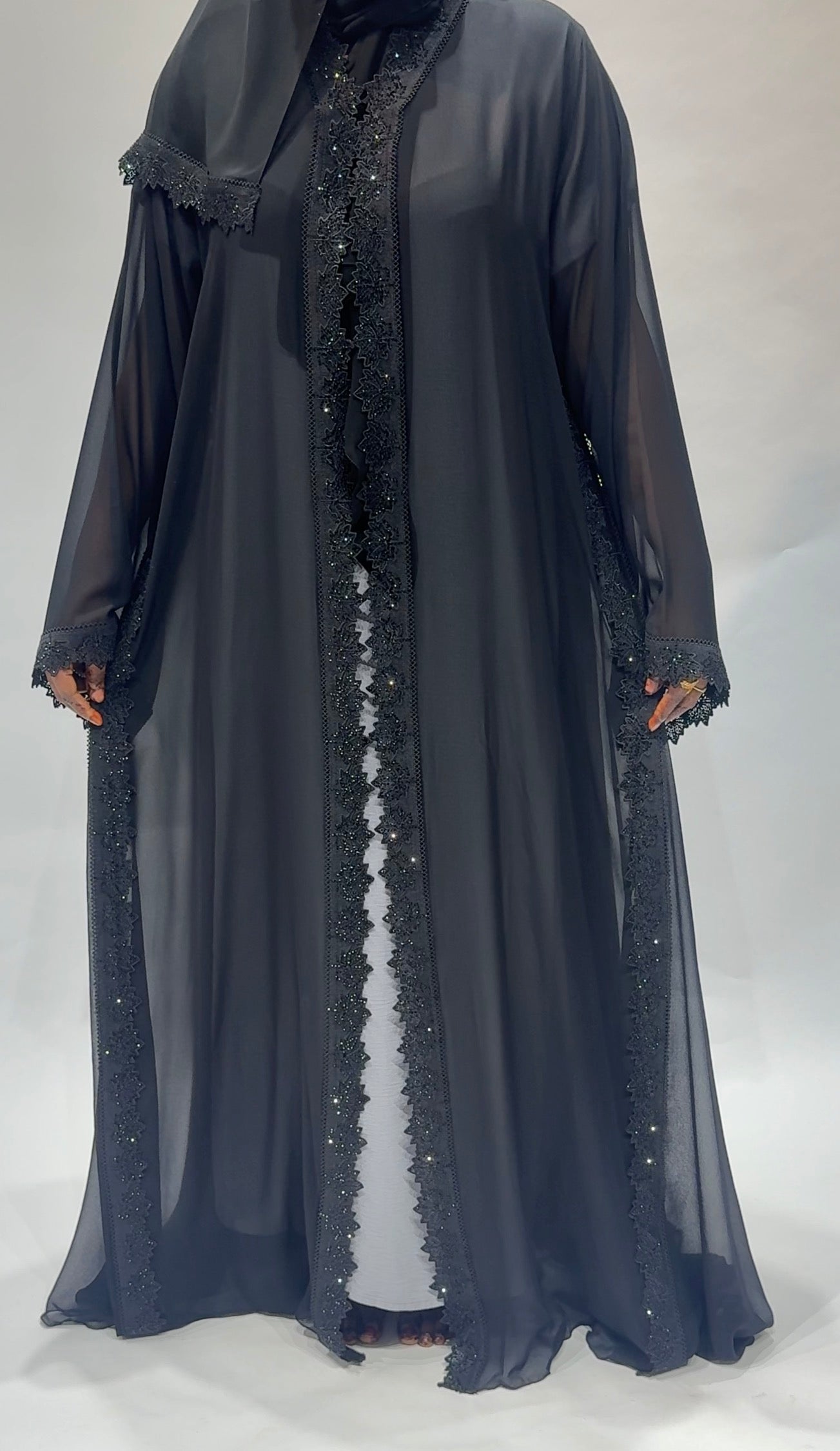 Black transparent chiffon Abaya no inner