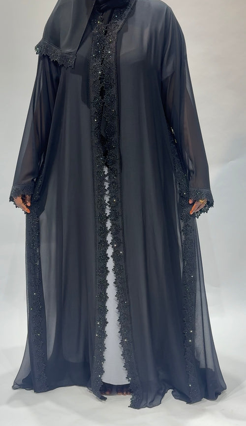Black transparent chiffon Abaya no inner