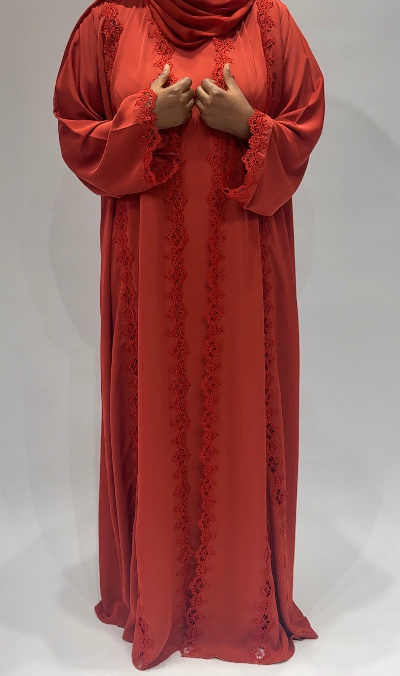 Coral Rose Lace Elegance Abaya