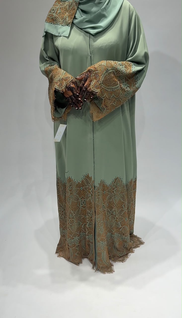 Sage lace Exclusive Abaya