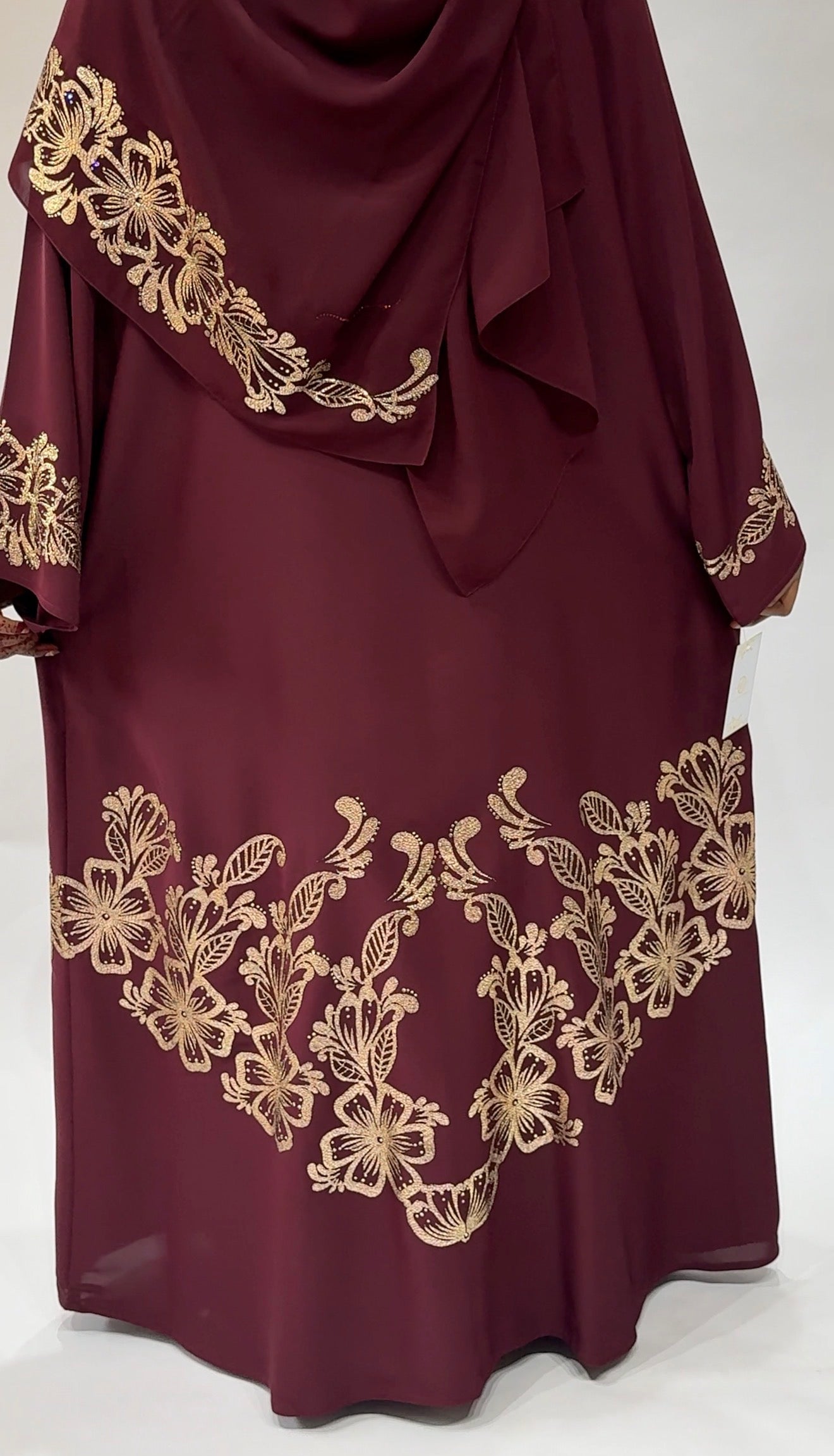 Maroon Abaya with Design& Matching Hijab Exclusive-Abaya