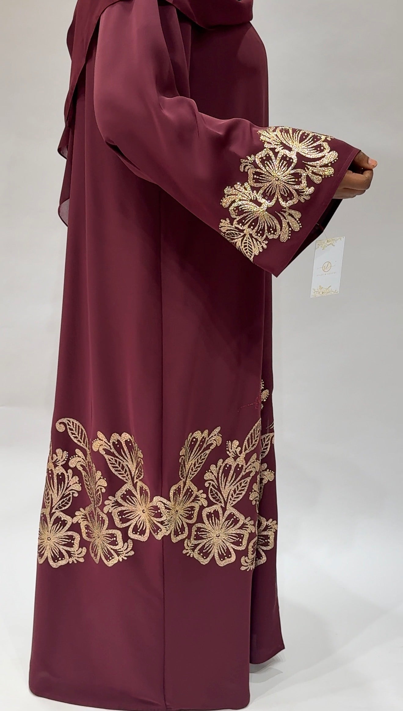 Maroon Abaya with Design& Matching Hijab Exclusive-Abaya