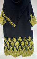 Black Abaya with Vibrant Yellow-Green Lace Hem Exclusive-Abaya