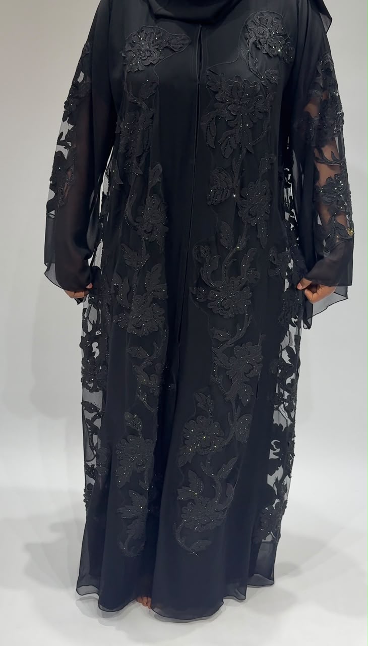 Noir transparent Embellished Abaya
