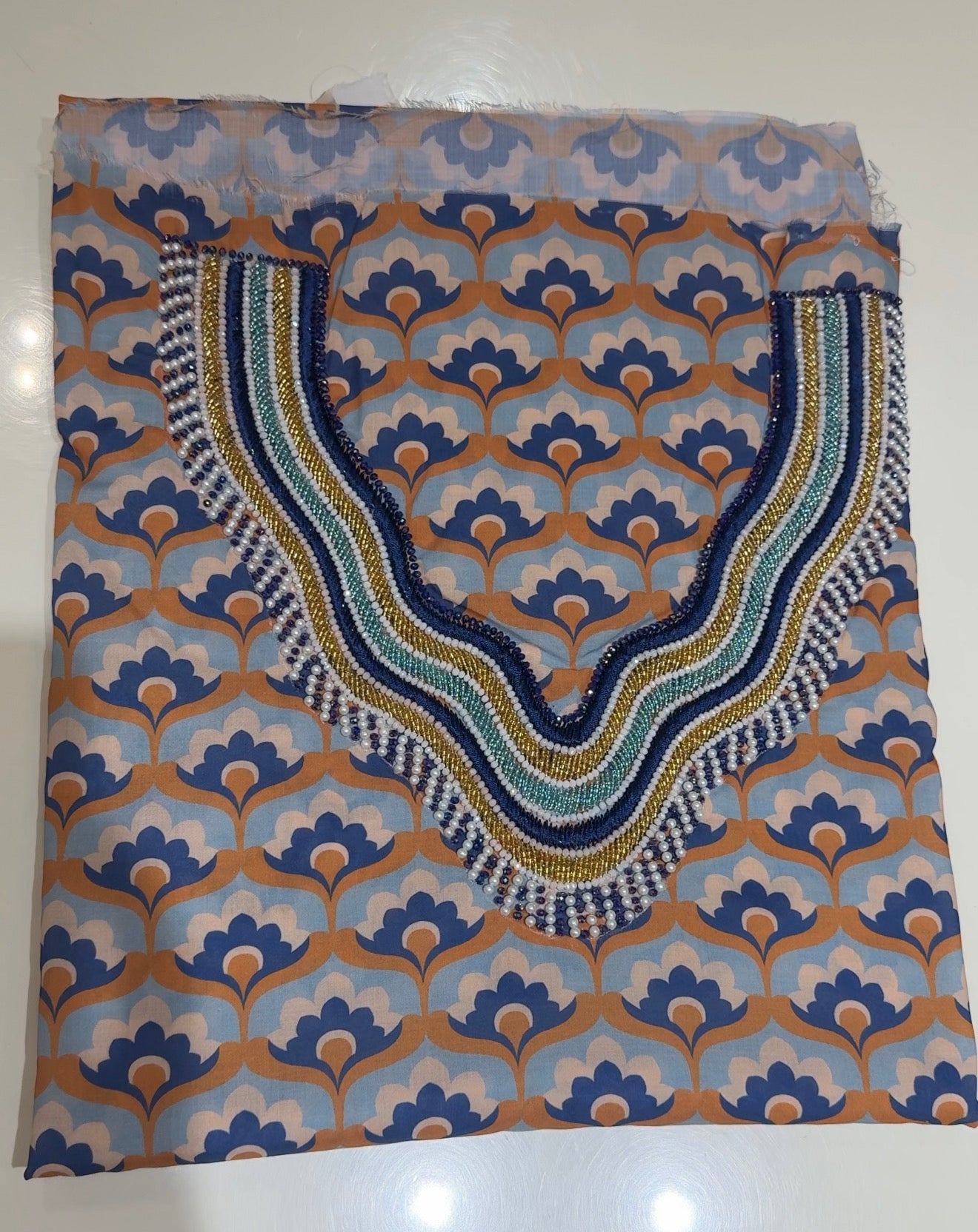Navy floral Embellished Mukhawar-unstitched