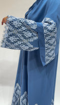 Dusty Blue Lace-Trimmed Open-Front Exclusive-Abaya