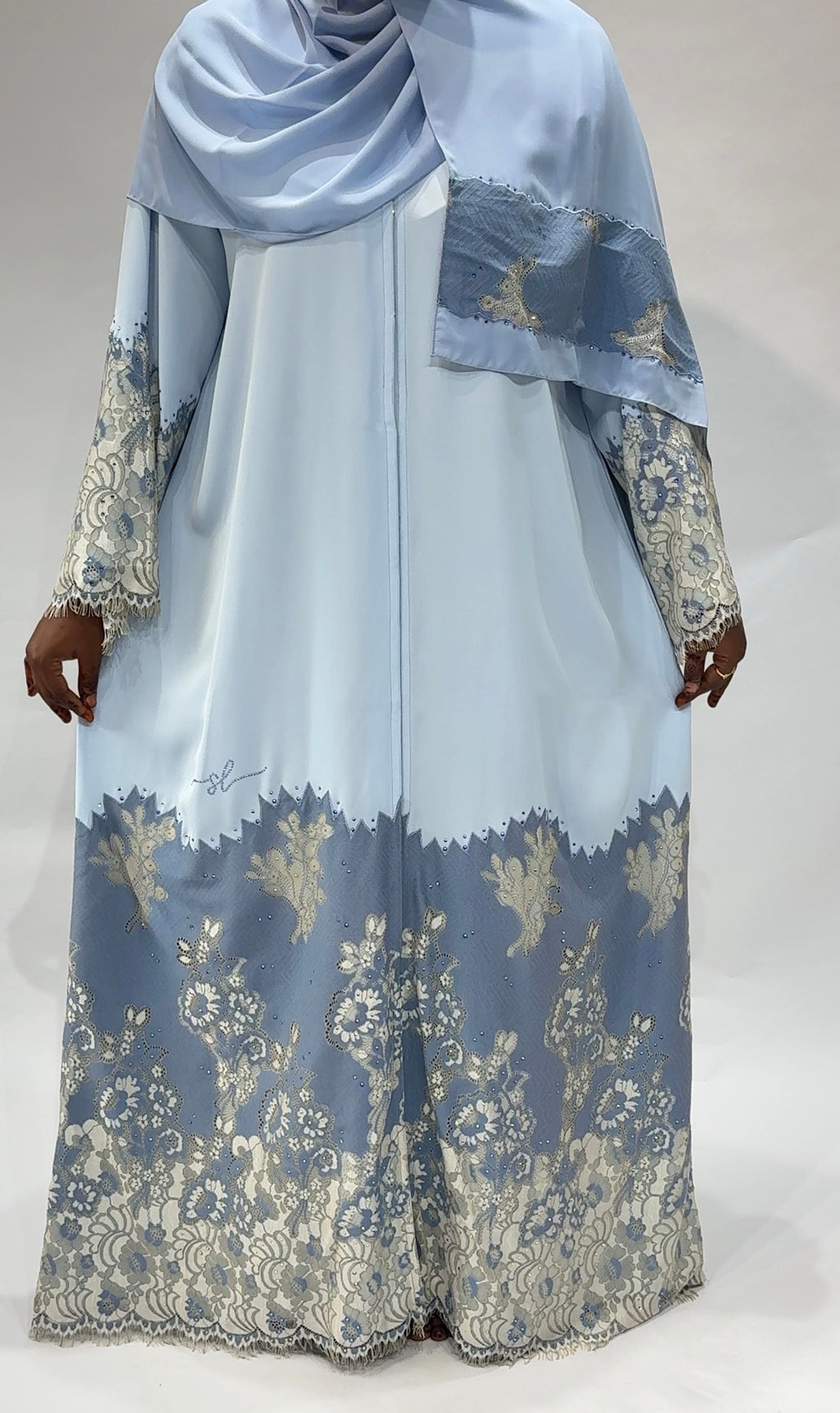 Celestial blue lace elegance Exclusive-Abaya