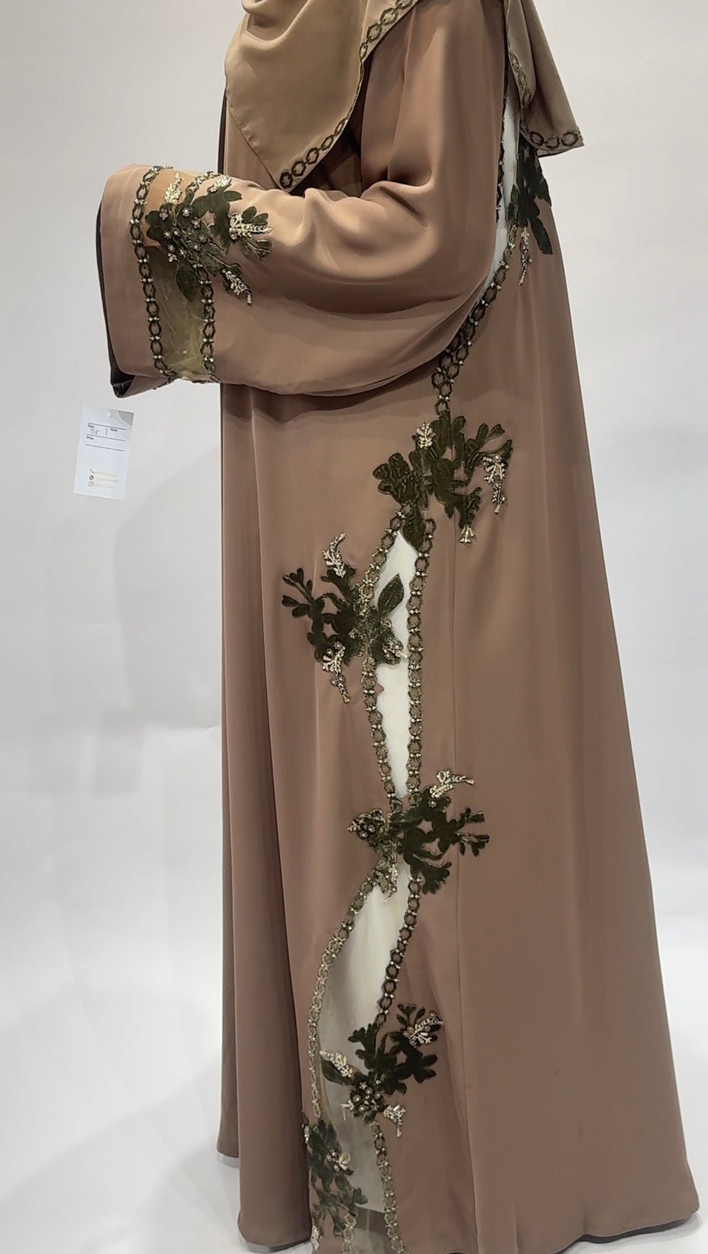 Olive Bloom Embroidered Open Abaya