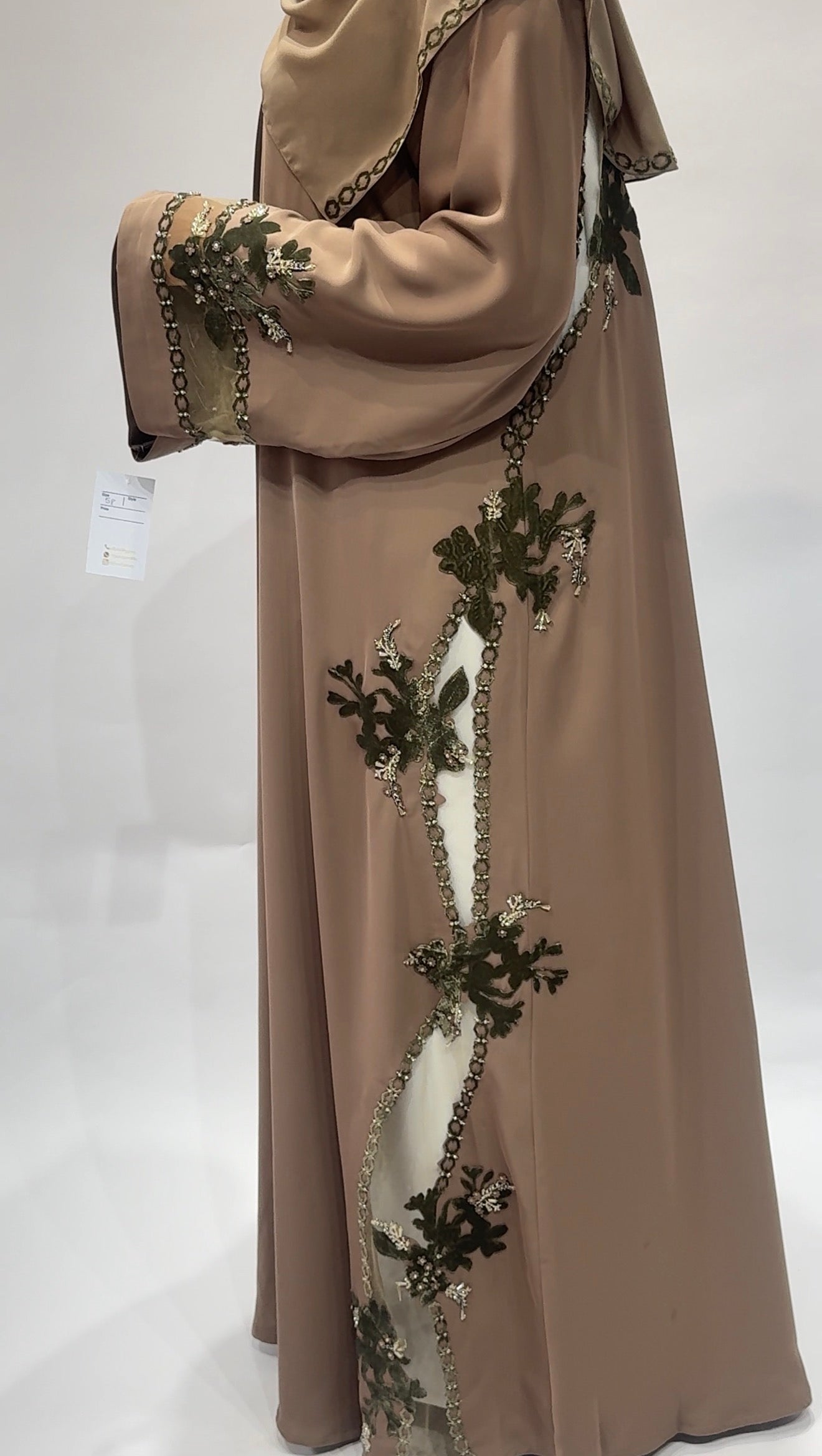 Olive Bloom Embroidered Open Abaya