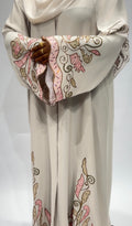 Cream & Blush Embroidered Floral Abaya